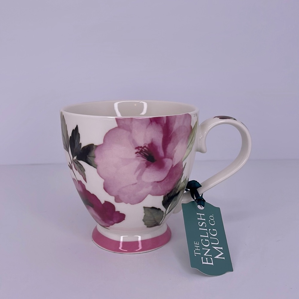 English Mug Co. Fine China Footed Mug with Pink Flower Design for Coffee…